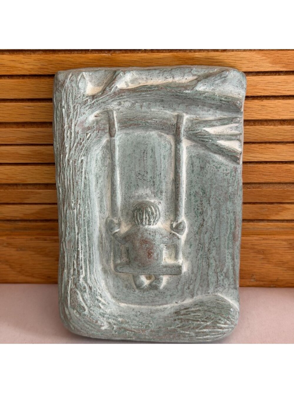 Vintage 1992 Isabel Bloom Child on a Swing Back View Cement Wall Plaque Signed